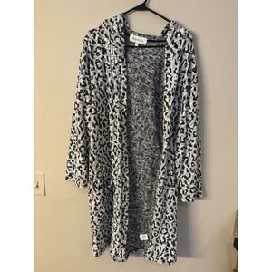 Daniel Rainn Coat Women's 1X Hooded Front Pockets Blk Gray Long Sweater Cardigan